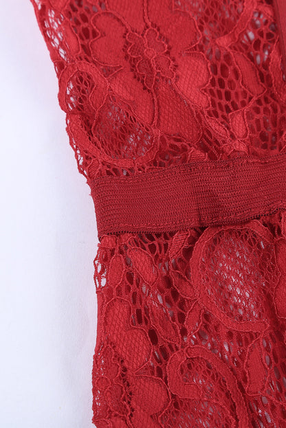 Fiery  Lace Panelled Teddy Lingerie | Red