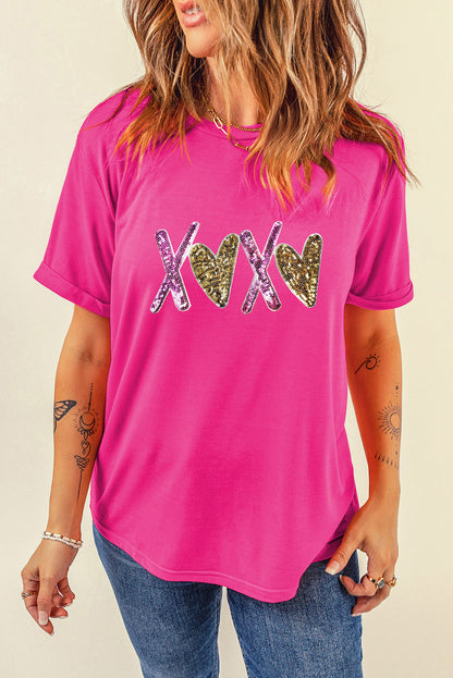 Heart Xoxo Graphic Crewneck Valentines T Shirt | Rose Red