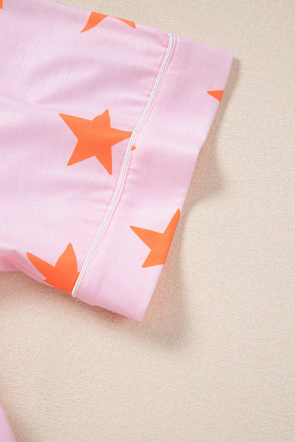 Stars Short Sleeve Shirt And Shorts Bamboo Pajama Set | Pink