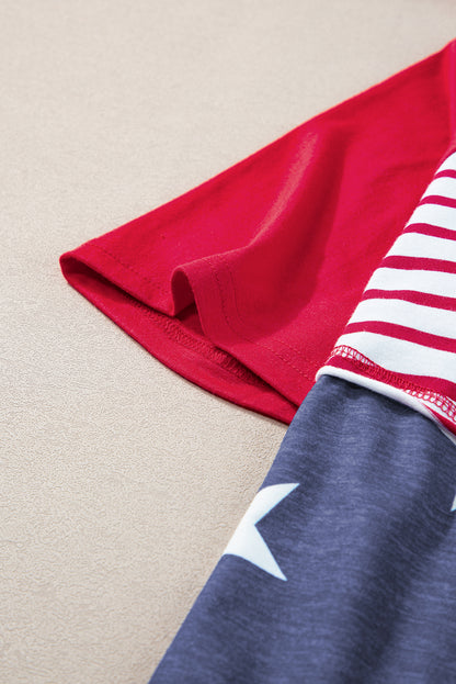 Stars And Stripes Print Drawstring Hooded T Shirt | Fiery Red