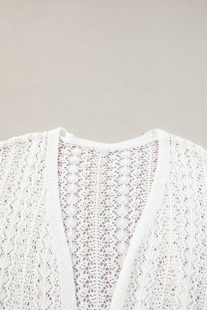 Stylish Hollow Out Knit Drop Shoulder Cardigan | White