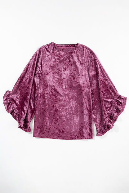 Velvet Pagoda Sleeve Crew Neck Top | Red Dahlia