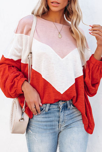 Oversized Chevron Knit Top | Orange