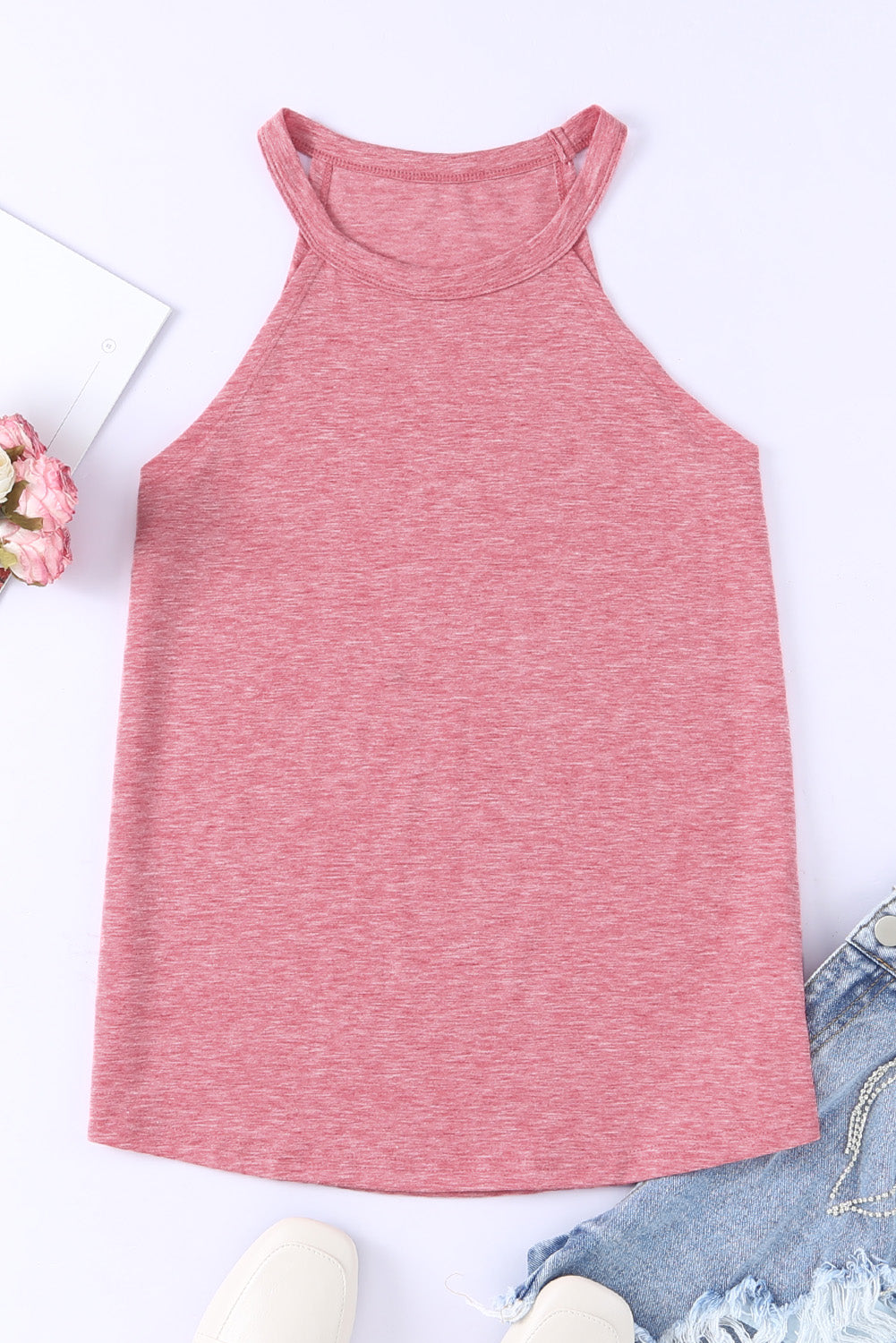 Solid Colour Crew Neck Tank Top | Pink