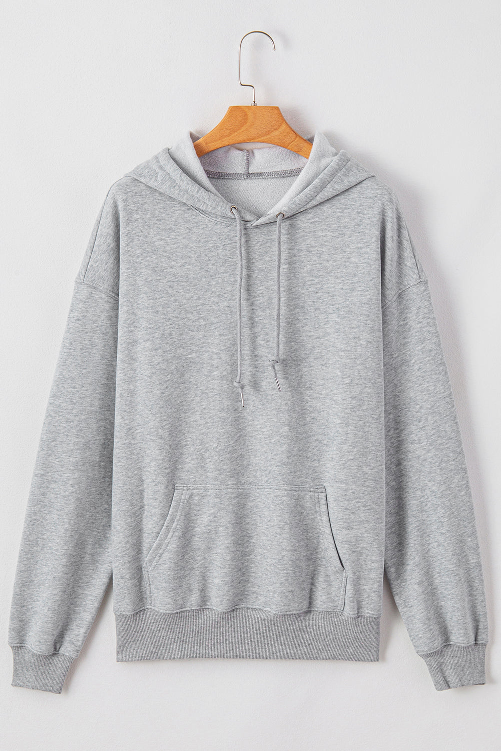 Fleece Lined Kangaroo Pocket Drawstring Chunky Hoodie | Light Grey