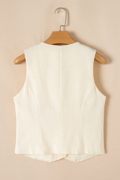 Slim Fit Buttoned V Neck Vest | White