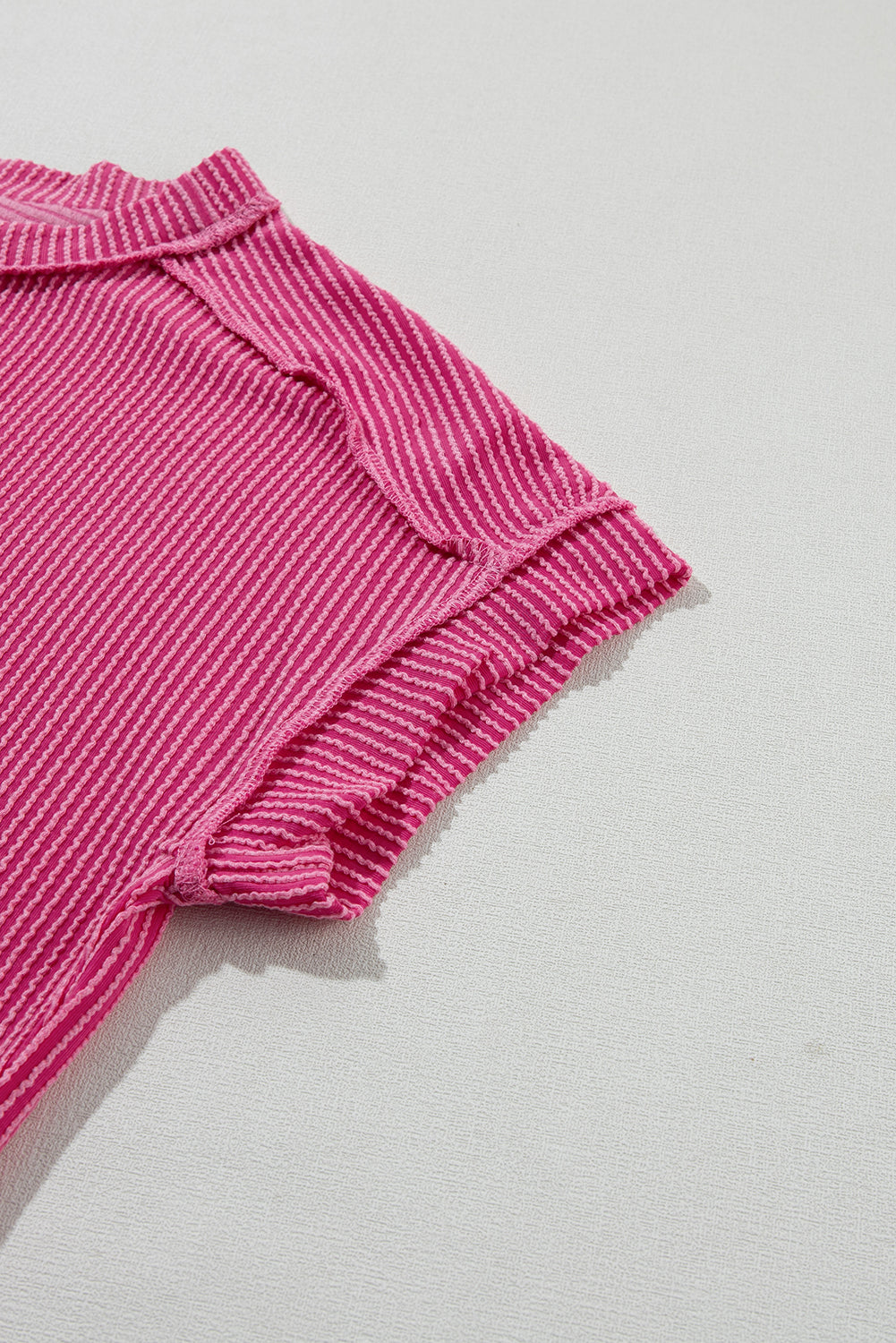 Textured Knit Exposed Stitching T-Shirt | Rose Red