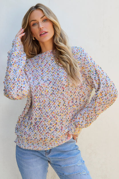 Confetti Knit Popcorn Sweater Top | White