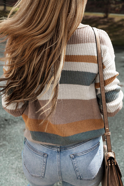 Classic Round Neck Colourblock Knit Sweater | Camel