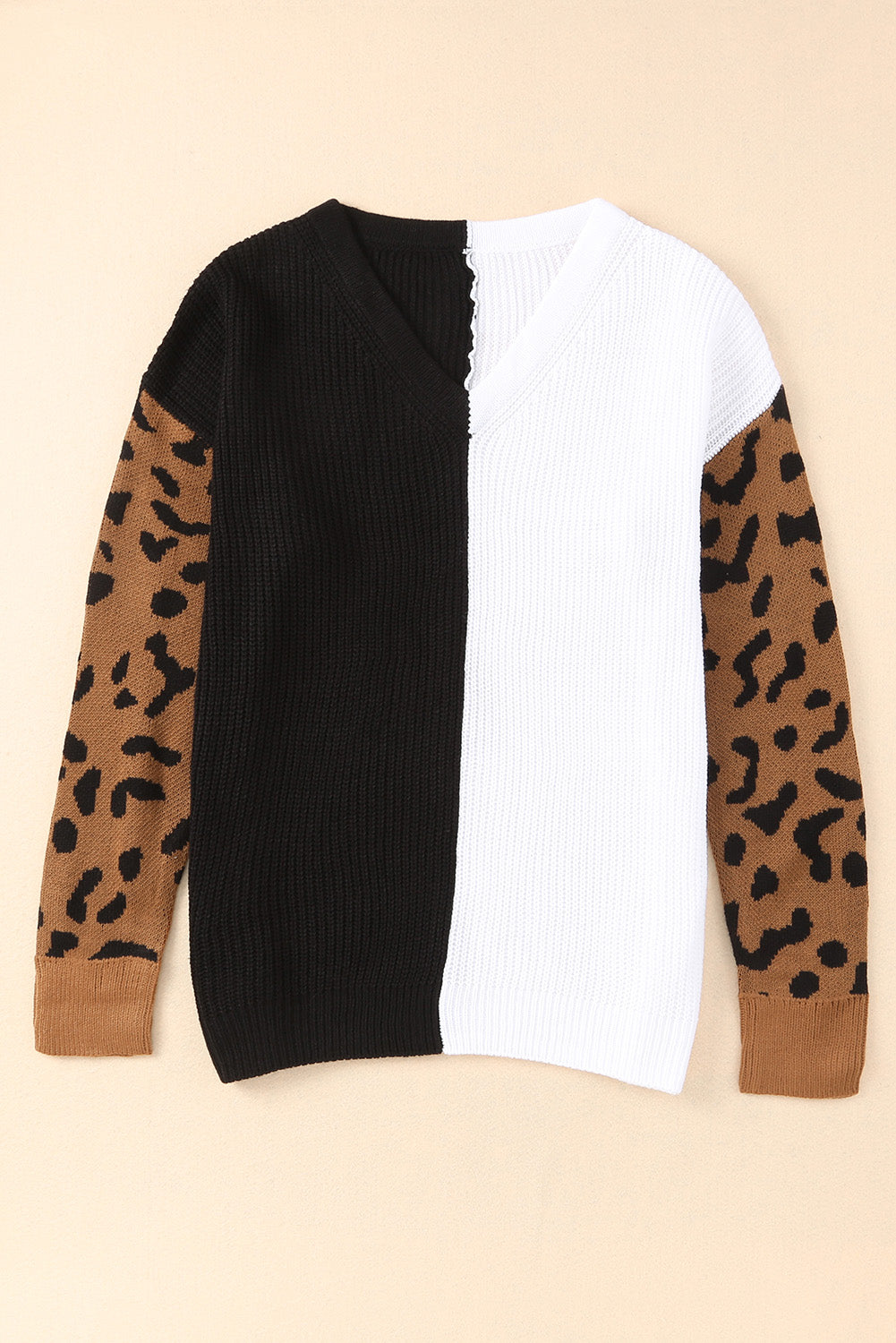 Print Contrast Colour V Neck Sweater | Leopard