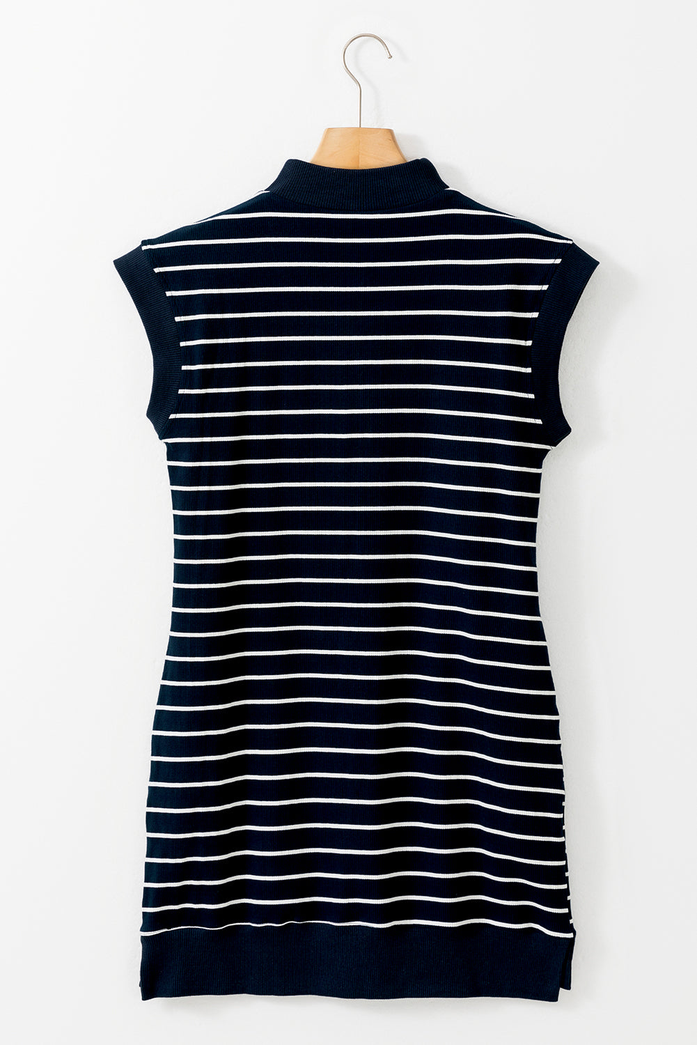 Quarter Zip Collared Cap Sleeve Mini Dress | Navy Blue