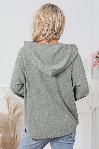 Quarter Buttoned Drawstring Pullover Hoodie | Gray