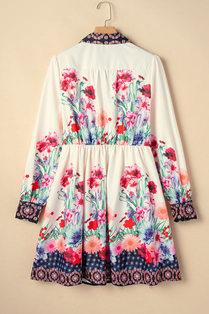 Floral Print Buttoned High Waist Shirt Mini Dress | Apricot