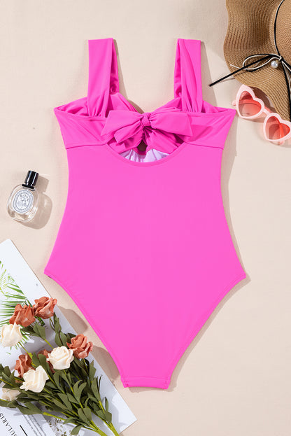 Cut Out Twist Bowknot Backless One Piece Swimsuit | Bright Pink