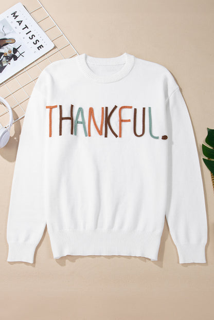 Thankful Ivory Embroidered Sweater | White