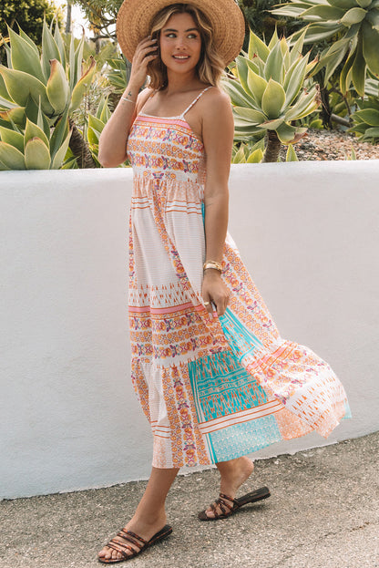 Boho Patchwork Print Square Neck Sundress | Multicolour