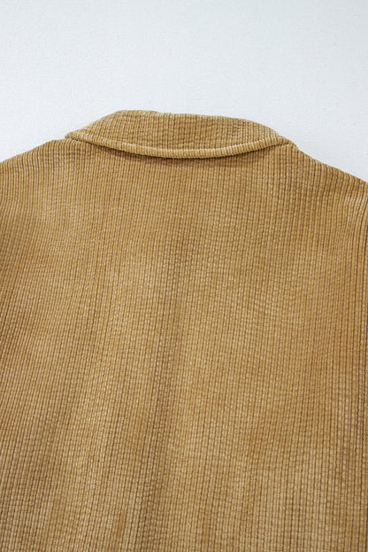 Patched Pocket Button Up Corduroy Shacket | Light French Beige