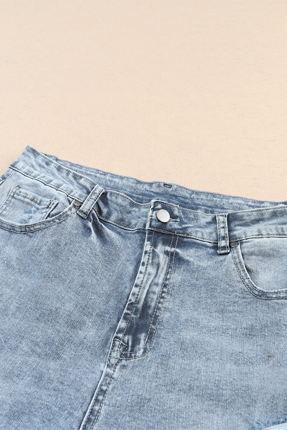 Light Wash Frayed Slim Fit High Waist Jeans | Sky Blue