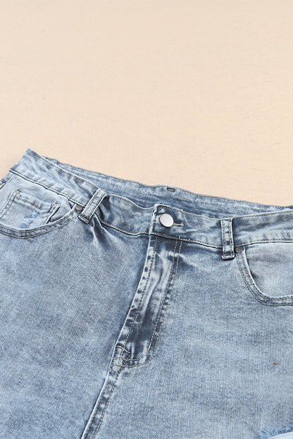 Light Wash Frayed Slim Fit High Waist Jeans | Sky Blue