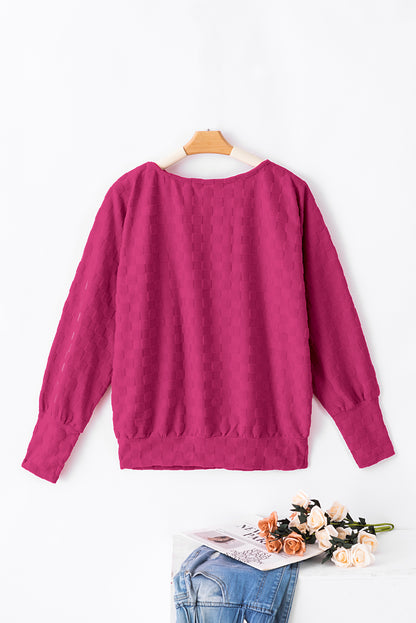 Checker Textured Dolman Sleeve Top | Bright Pink