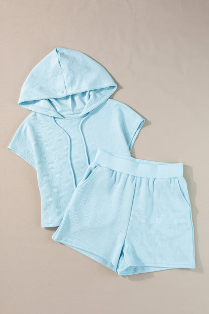 Textured Cropped Hoodie And Shorts Set | Beau Blue