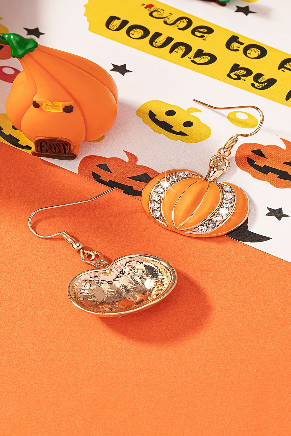 Halloween Rhinestone Pumpkin Hook Earrings | Orange