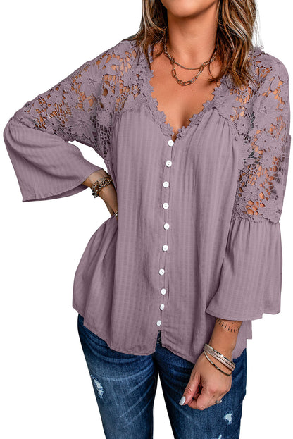 Crochet Lace Button Top | Purple