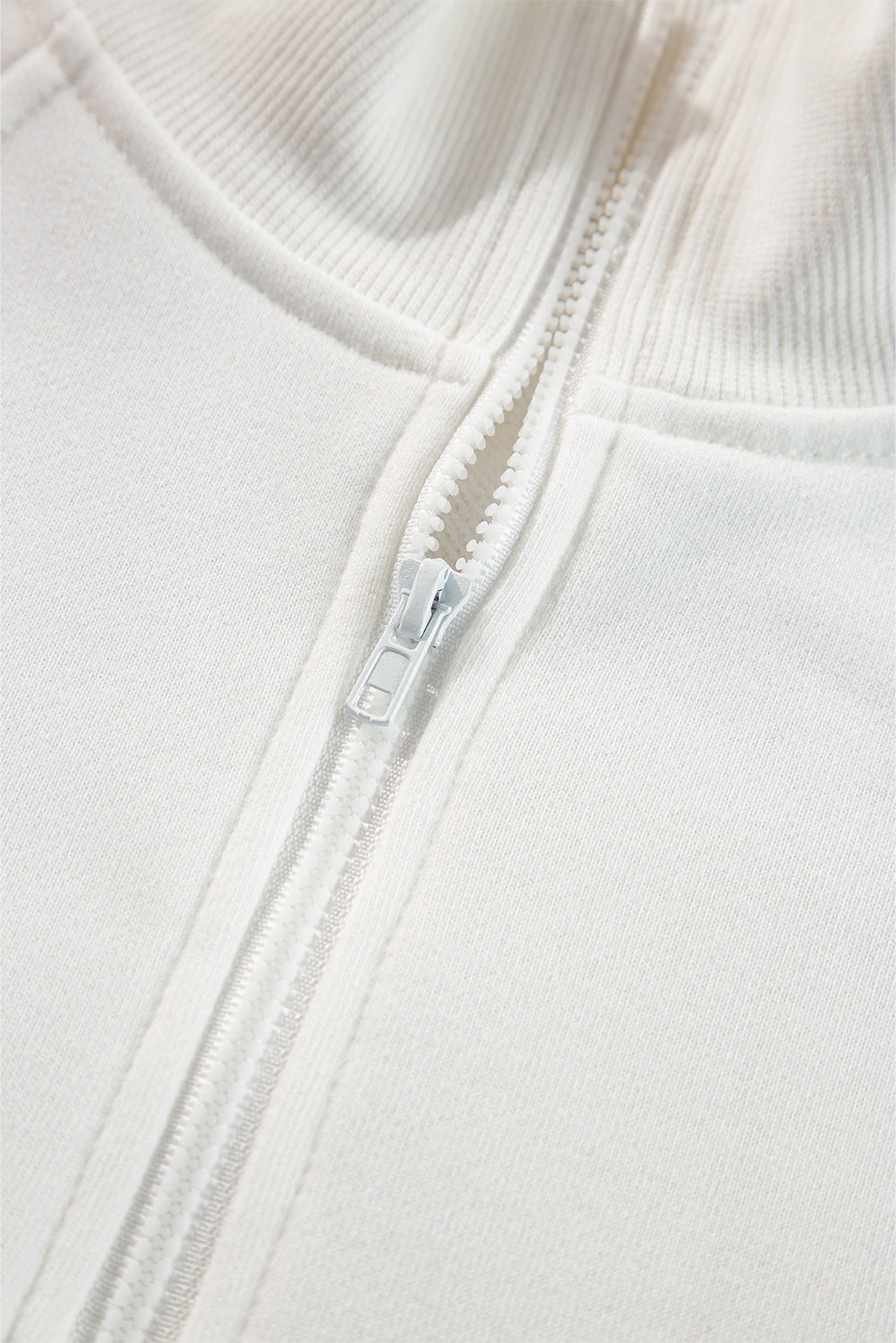 Zipped Neck Pullover Drop Shoulder Sweatshirt | White