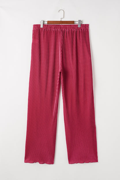 Plus Size Ribbed Long Sleeve Shirt And Pants Pajama Set | Rose Red