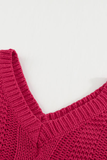 Bubblegum V-Neck Braided Knit Sweater | Rose