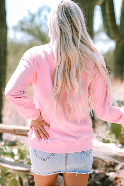 Leopard Bowknot Printed Crewneck Pullover Sweatshirt | Pink