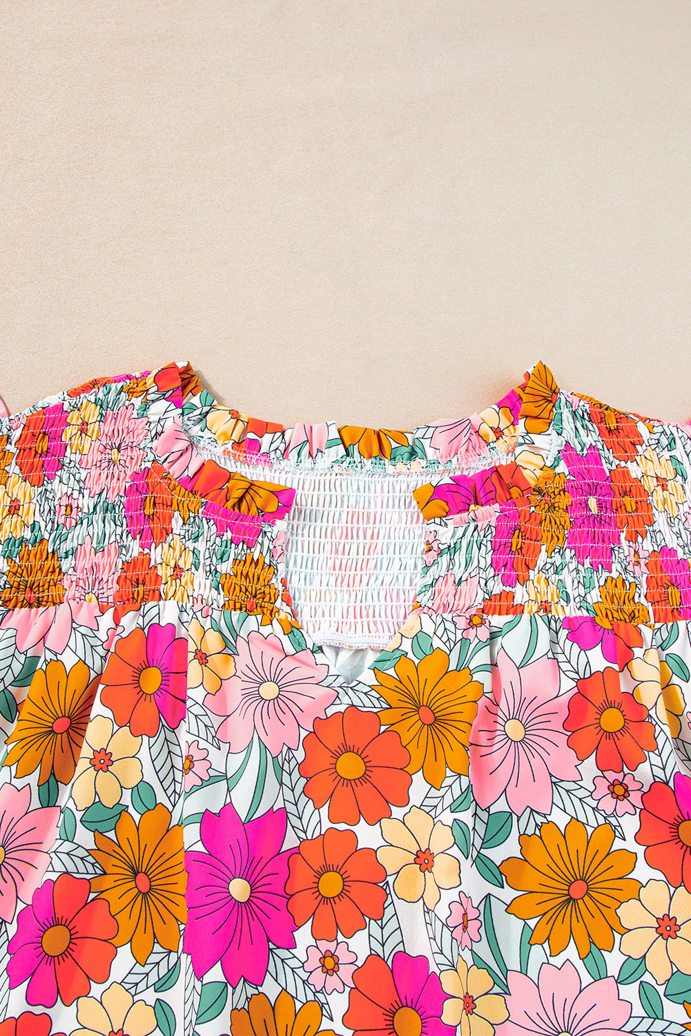 Plus Floral Notched Neck Ruffle Sleeve Blouse | Multicolour