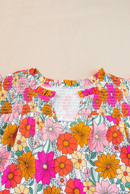 Plus Floral Notched Neck Ruffle Sleeve Blouse | Multicolour