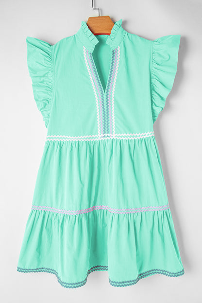 Ric Rac Colourblock Flutter Sleeve V Neck Tiered Dress | Mint Green