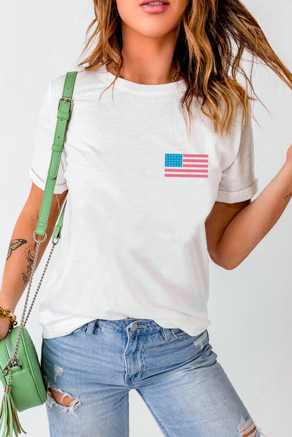 Back American Flag Live Free Graphic T Shirt | White