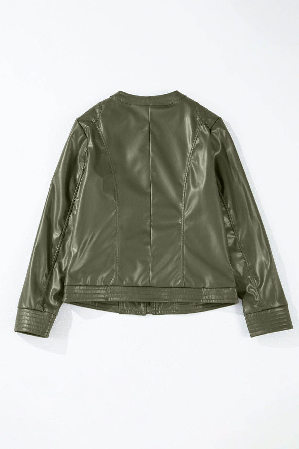 Solid Faux Leather Zipper Slim Fit Bomber Jacket | Sage Green