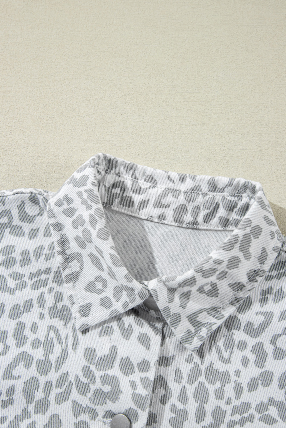 Leopard Printed Flap Pocket Denim Jacket | White