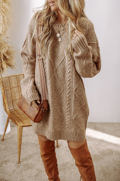 Cable Knit Drop Shoulder Loose Fit Sweater Dress | Parchment