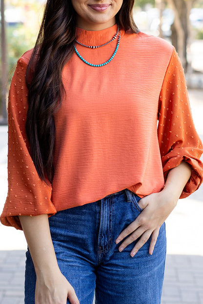 Swiss Dot Balloon Sleeve Loose Blouse | Russet Orange