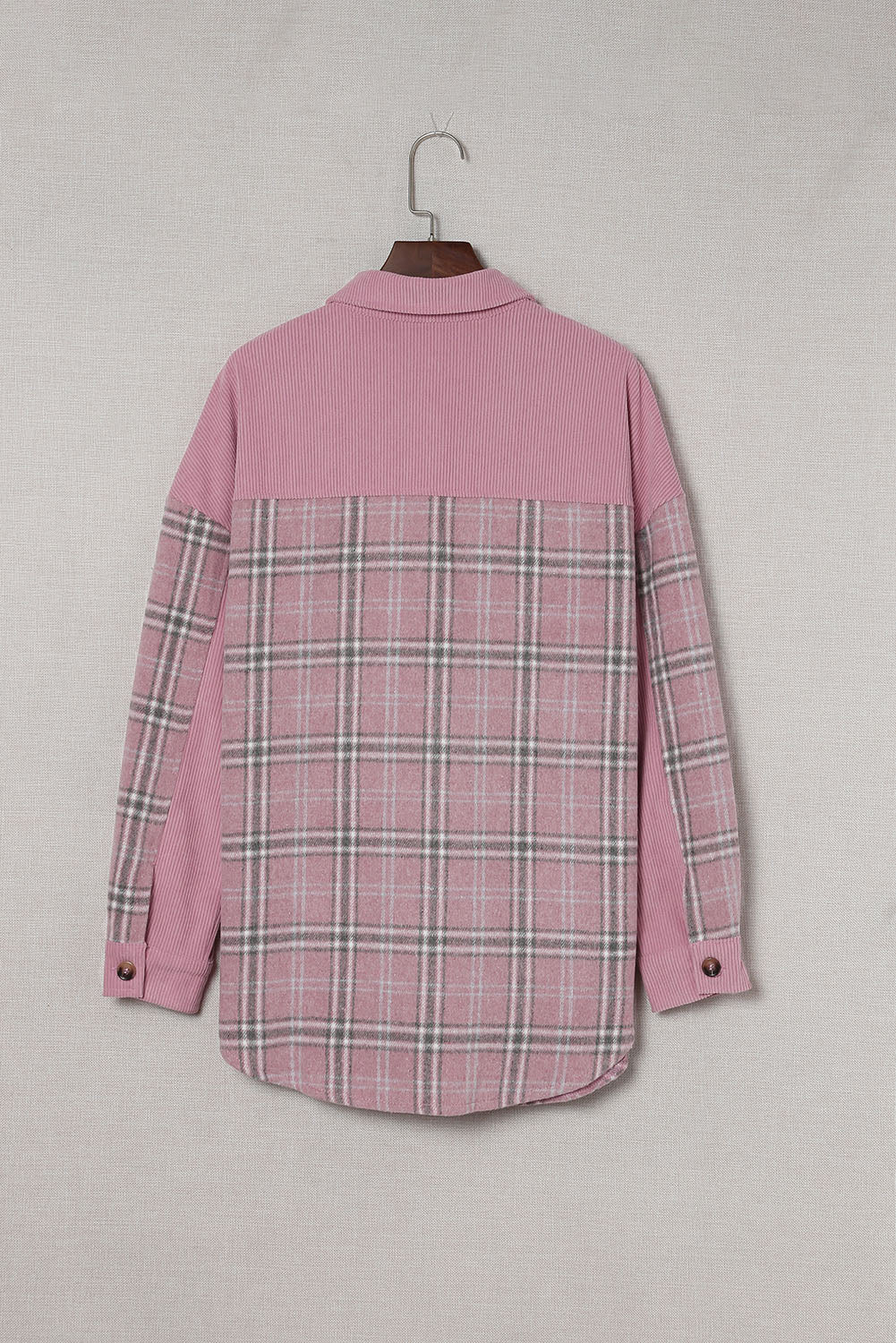 Corduroy Plaid Pattern Shacket | Pink