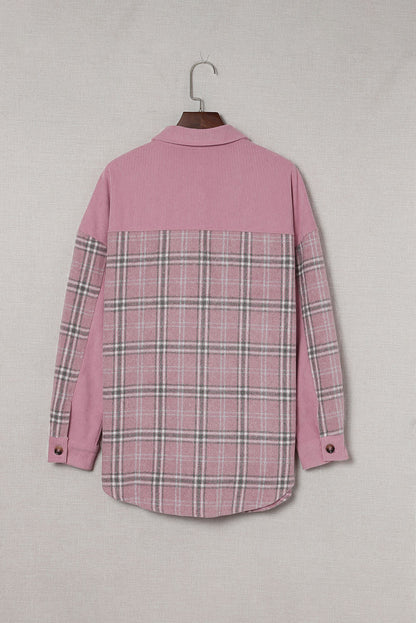 Corduroy Plaid Pattern Shacket | Pink