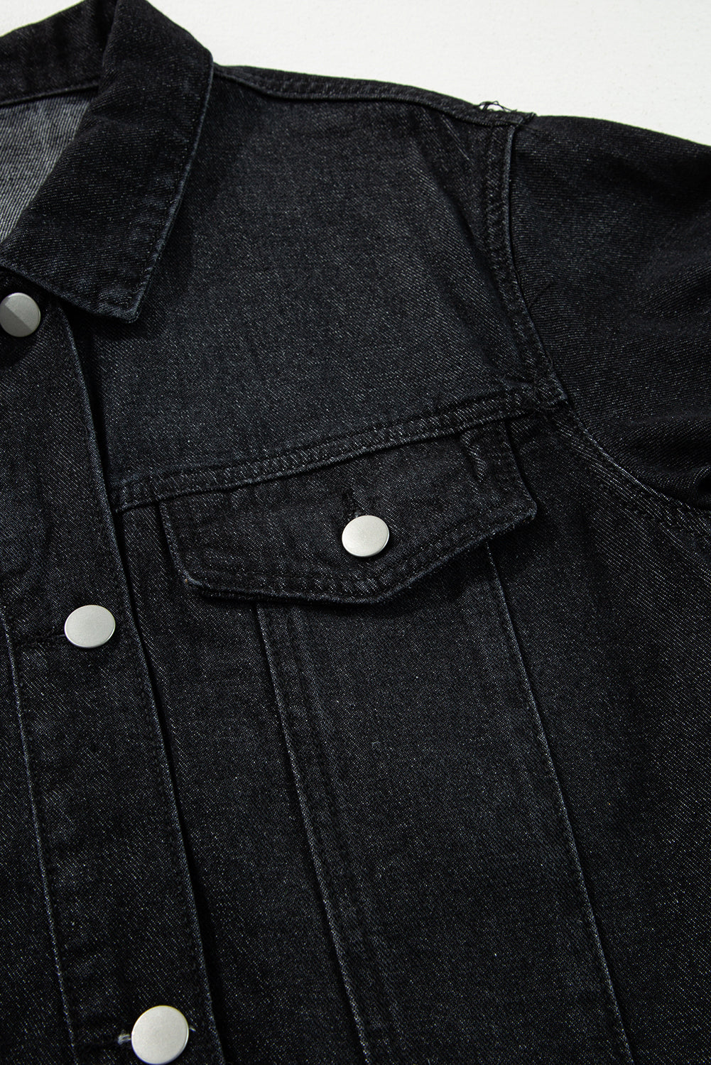 Raw Edge Ruffled Short Sleeve Denim Jacket | Black