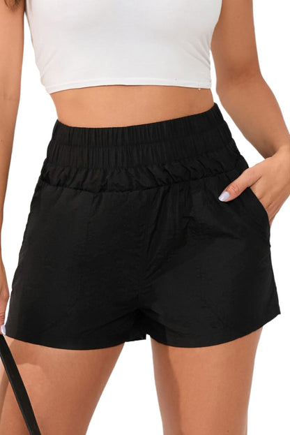 Elastic High Waist Side Pockets Shorts | Black