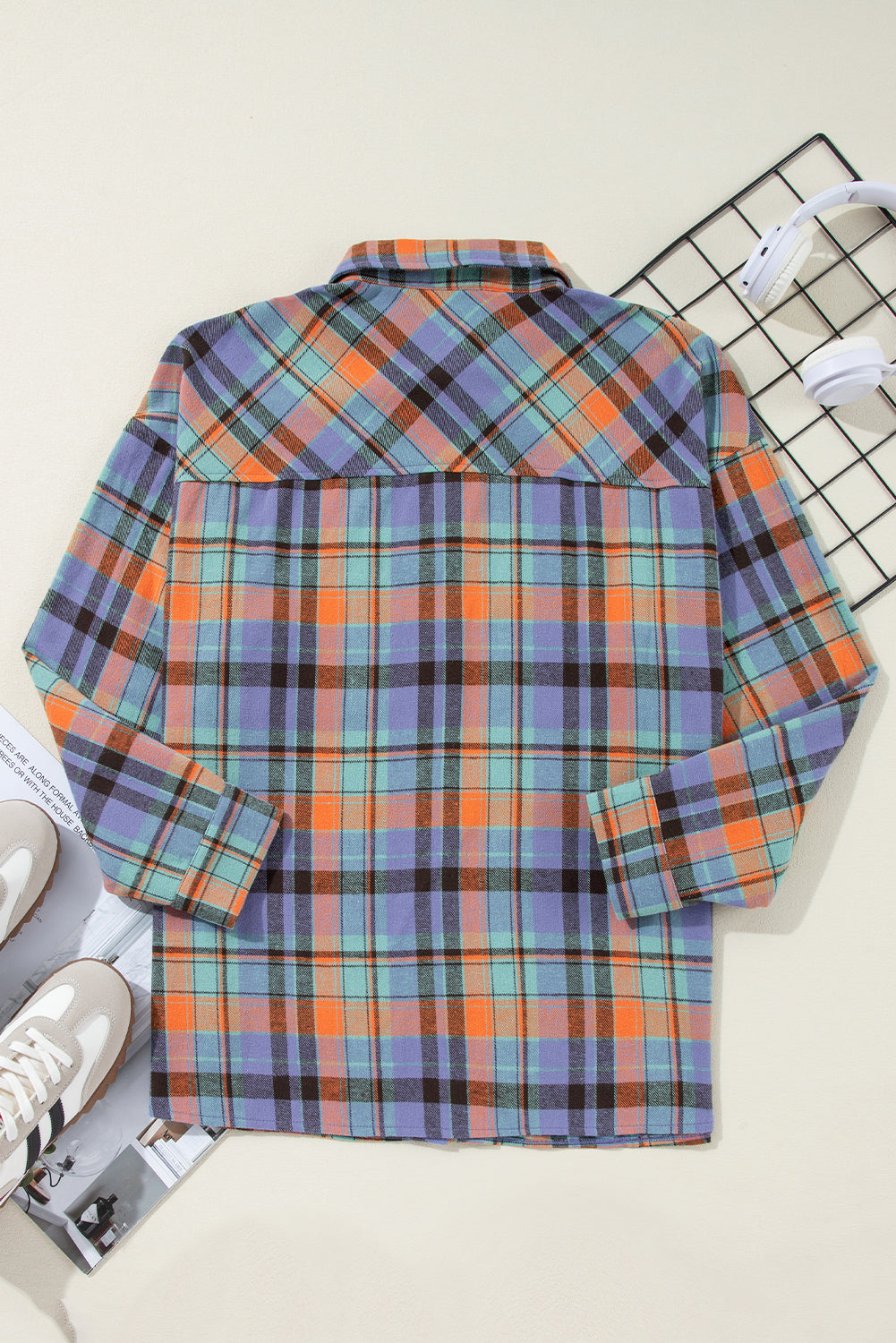 Plus Size Plaid Print Buttoned Shirt | Orange