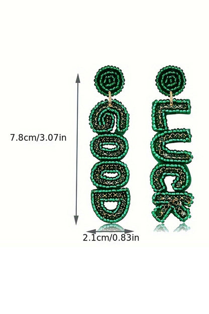 Good Luck Rice Beaded Dangle Earrings | Blackish Green