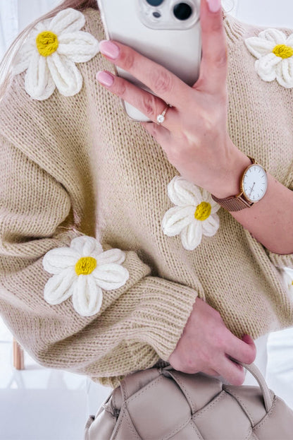 Floral Crochet Chunky Knit Sweater | Parchment