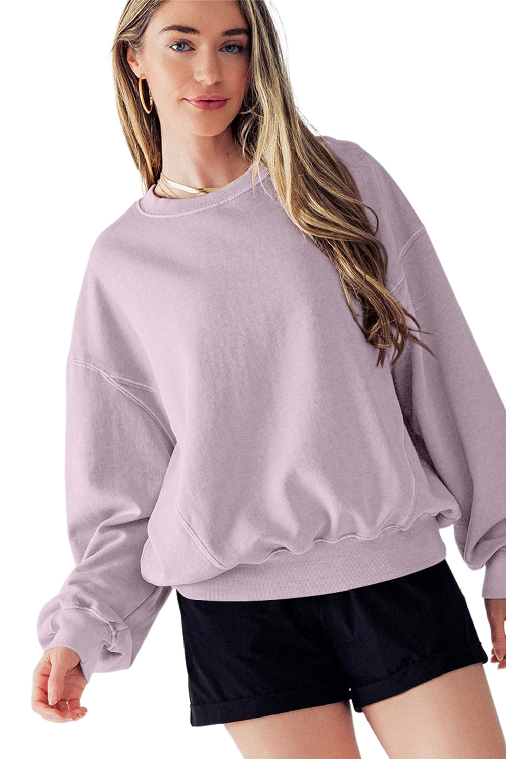 Exposed Seam Batwing Sleeve Drop Shoulder Sweatshirt | Orchid Petal