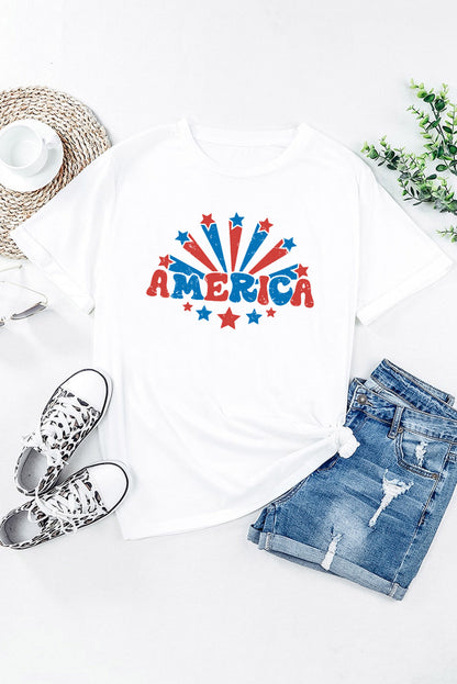 America Star Graphic Round Neck Tee | White