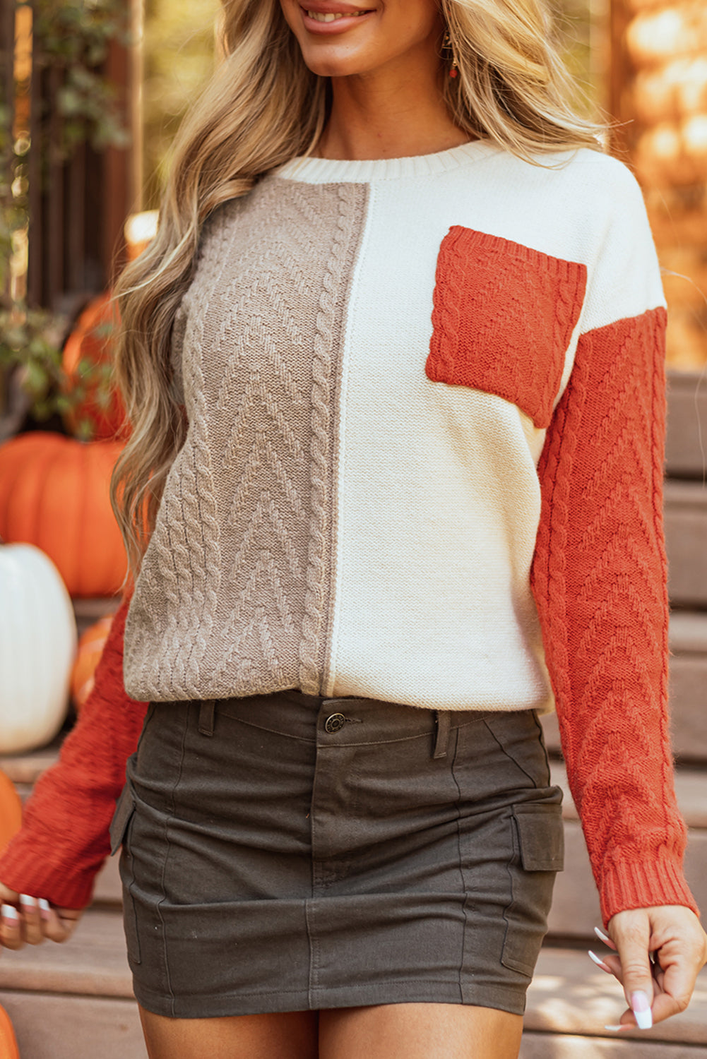 Colourblock Patched Pocket Drop Shoulder Sweater | Gold Flame