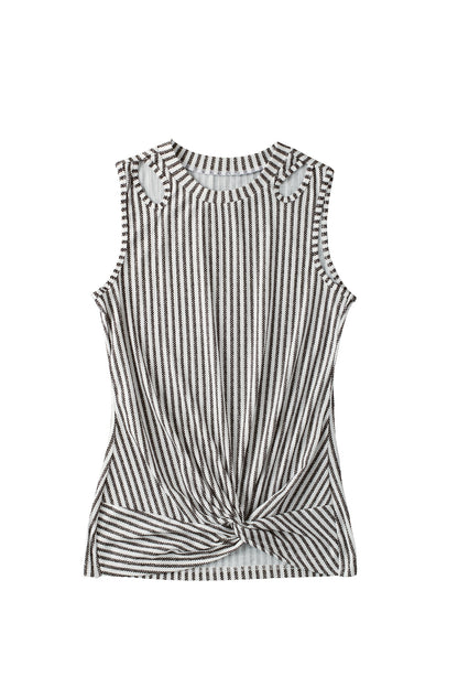 Striped Cutout Twist Front Tank Top | Gray